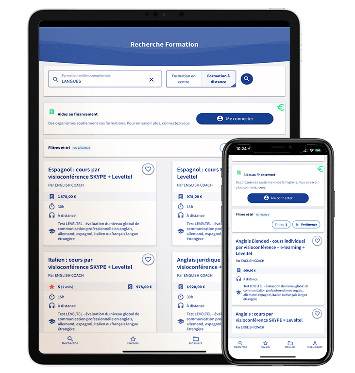 Centre de Formation Anglais CPF Professionnel Paris Ile-de-France Bordeaux Marseille-Aix Lille Lyon Strasbourg Toulouse 3 aperçu application mon compte formation CPF